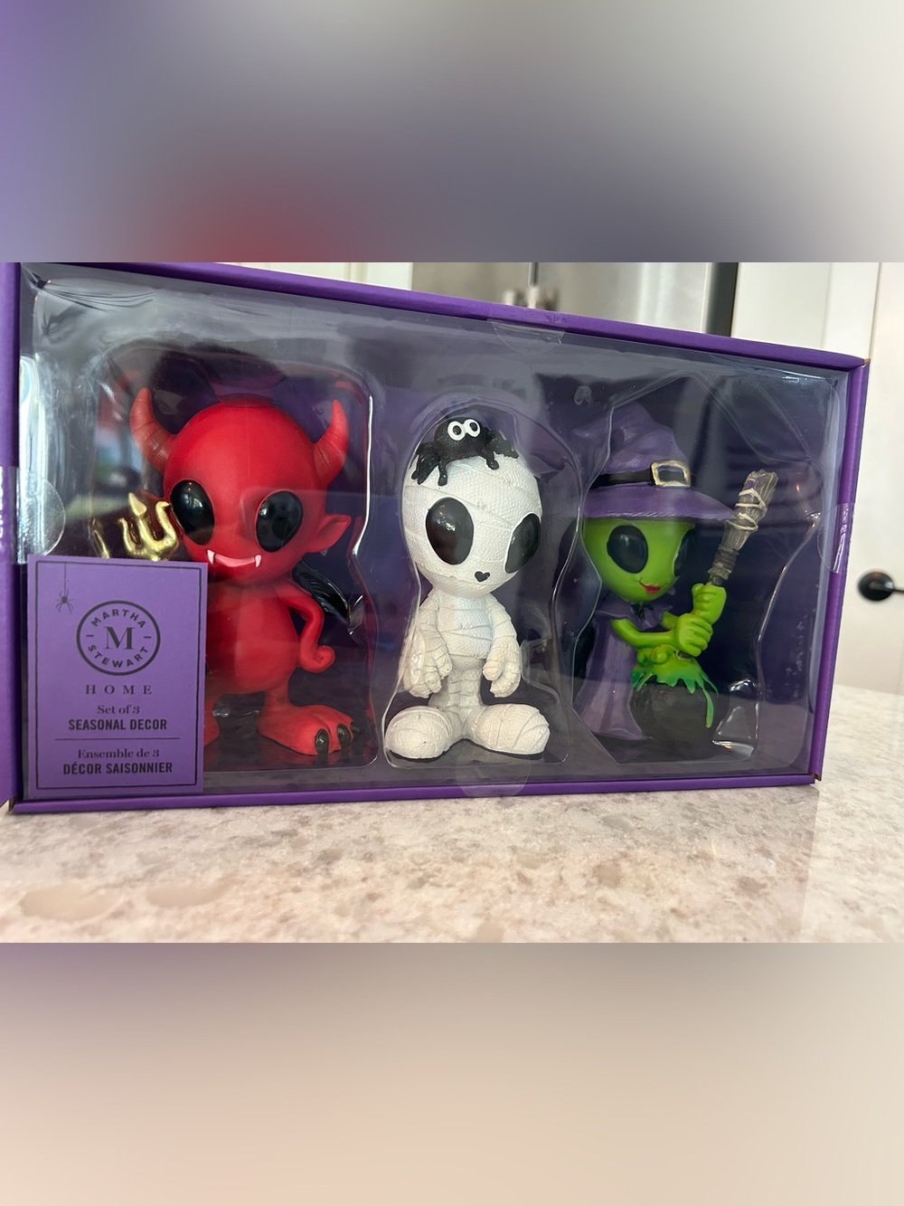 “New” Martha Stewart Halloween Figurine Set - Red Devil/White Mummy/Green Witch